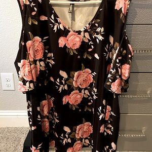 Black and pink blouse with cold shoulders